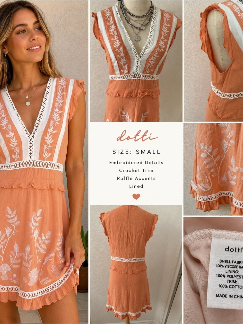 Dotti Boho Embroidered Ruffle Mini Dress